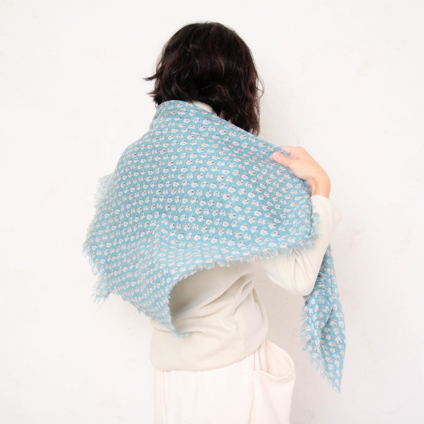 R&D.M.Co- Smokey Burnet Gauze Shawl - Sax (light blue/light green mix)