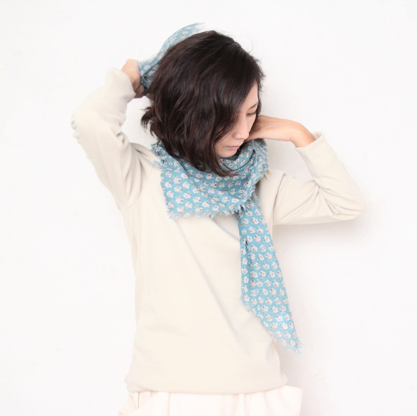 R&D.M.Co- Smokey Burnet Gauze Shawl - Sax (light blue/light green mix)