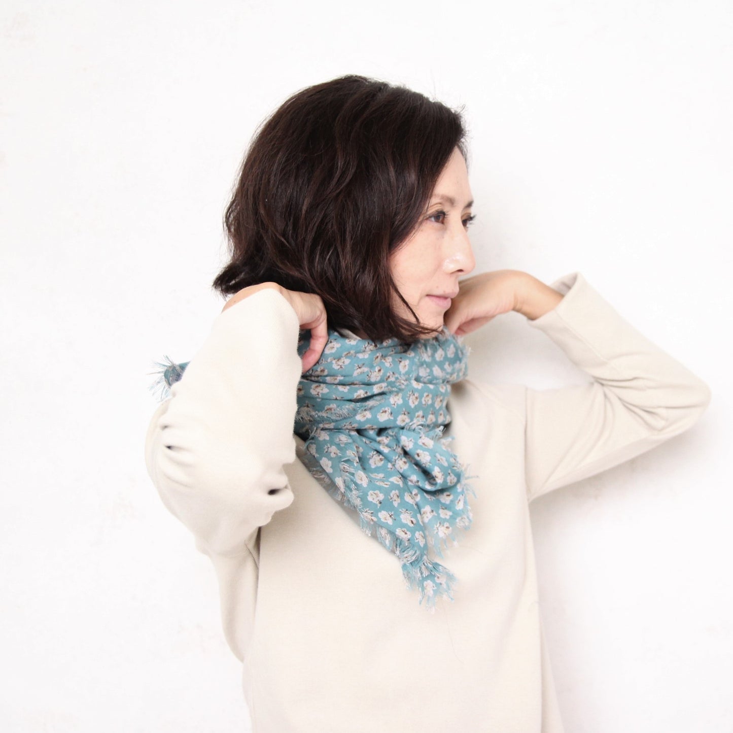 R&D.M.Co- Smokey Burnet Gauze Shawl - Sax (light blue/light green mix)