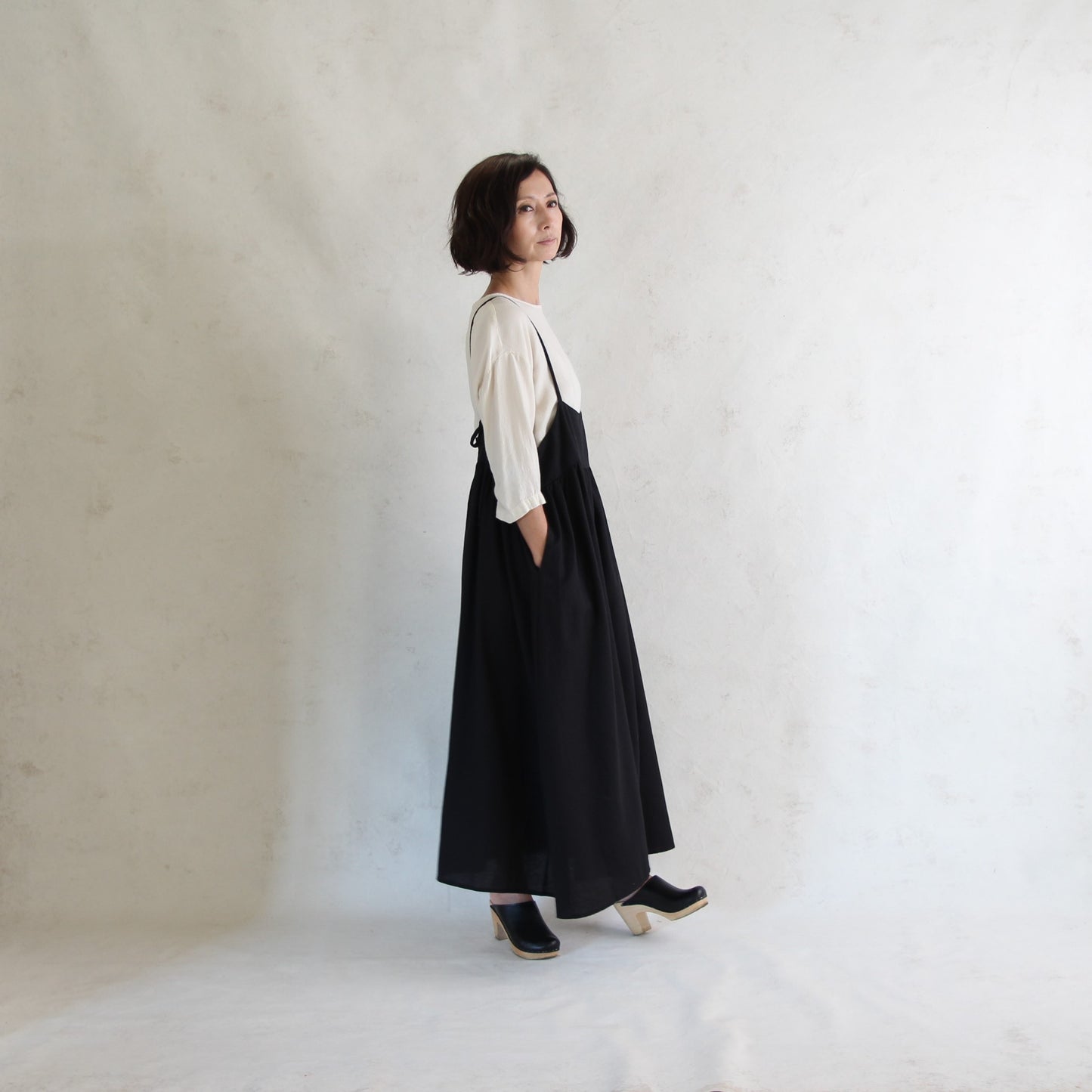 Black Crane Suspender Dress - Black
