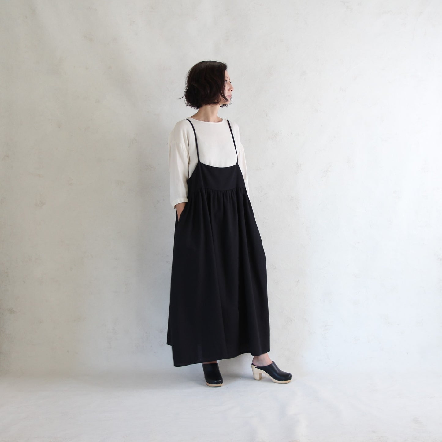 Black Crane Suspender Dress - Black