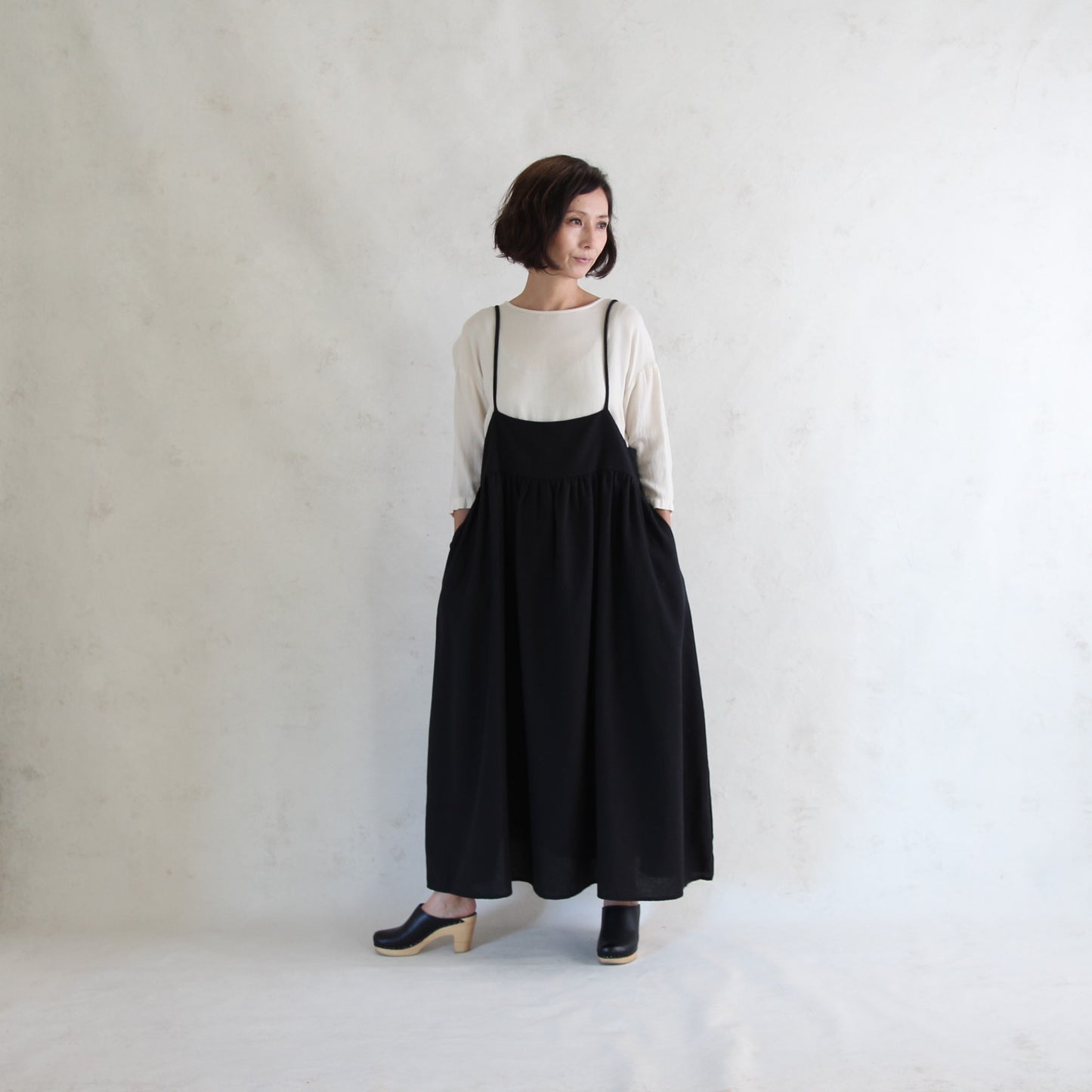Black Crane Suspender Dress - Black