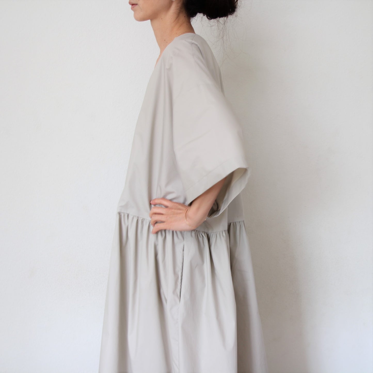 Black Crane V Neck Dress - Stone