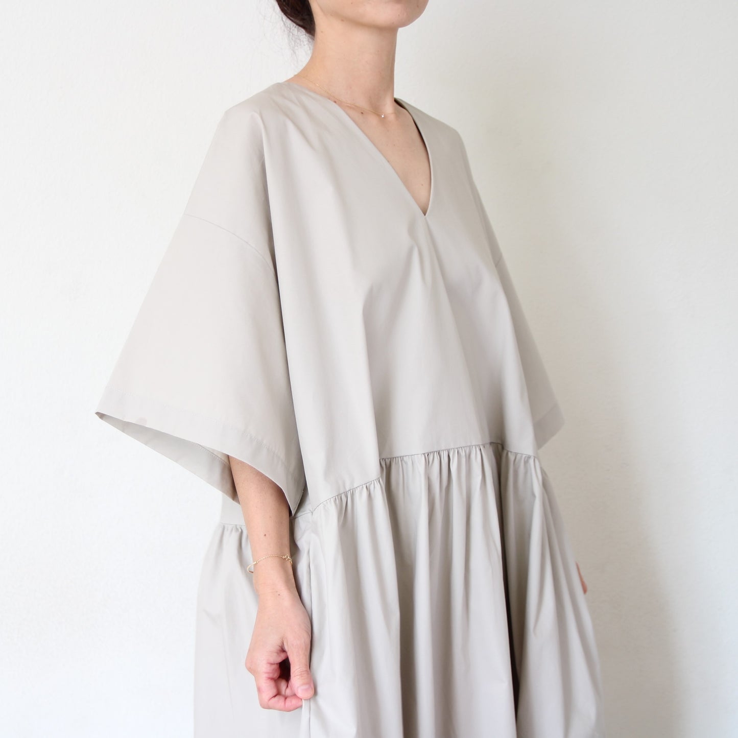 Black Crane V Neck Dress - Stone