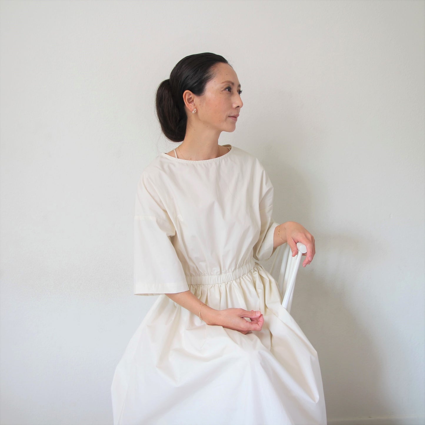 Black Crane Pleated Dress - Cloud