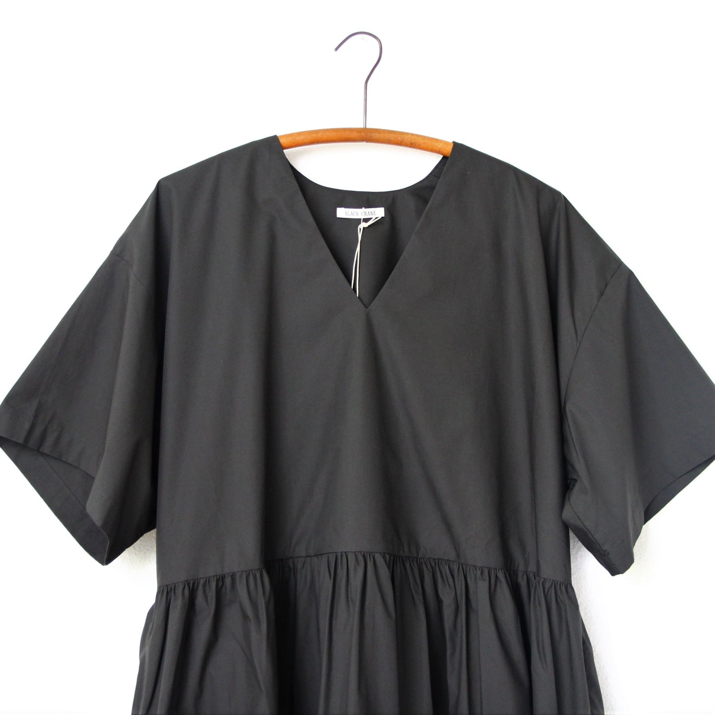 Black Crane V Neck Dress - Shadow