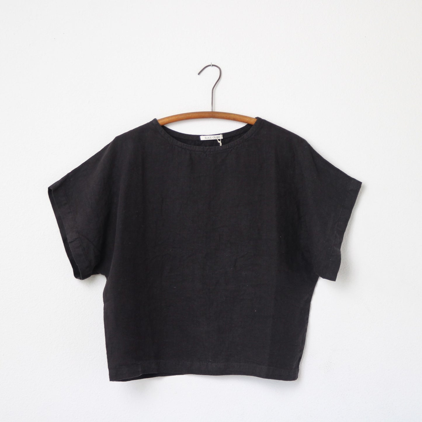 Black Crane Linen Box Top - Black